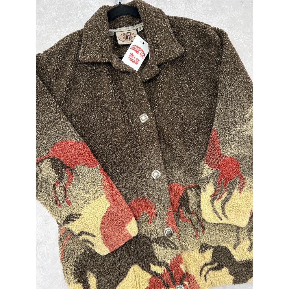 County Clothing Co Mens Horse Print Vintage Jacket Brown Western Sherpa SZ M